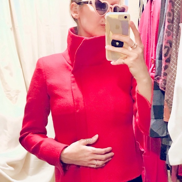 TALBOTS lined moto lined wool cropped jacket Barbiecore pink 2P - Picture 3 of 11